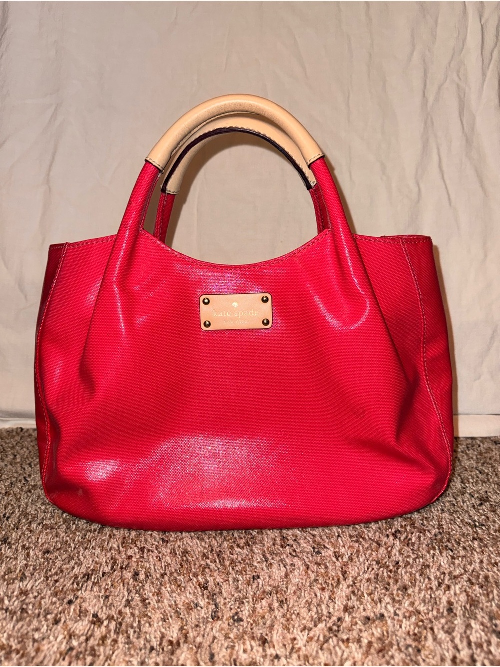kate spade pink Leather Tote with Cream Handles